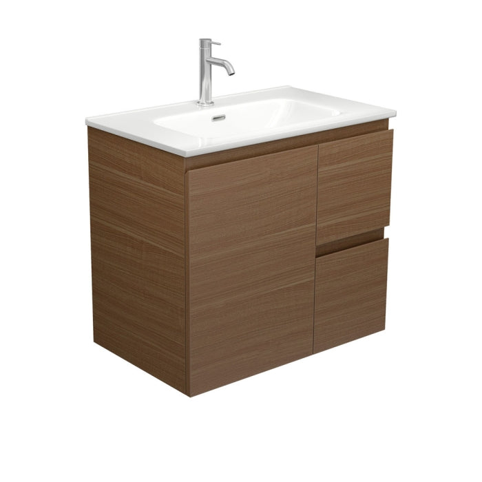 Fienza JOL75WAR Joli Edge Walnut 750 Wall Hung Vanity, Right Drawers