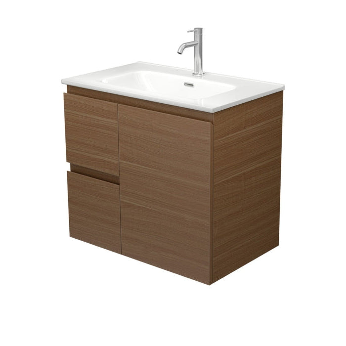 Fienza JOL75WAL Joli Edge Walnut 750 Wall Hung Vanity, Left Drawers