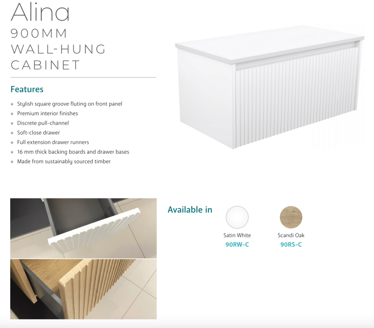 Fienza JOL90RW Joli Alina White 900 Wall-Hung Vanity