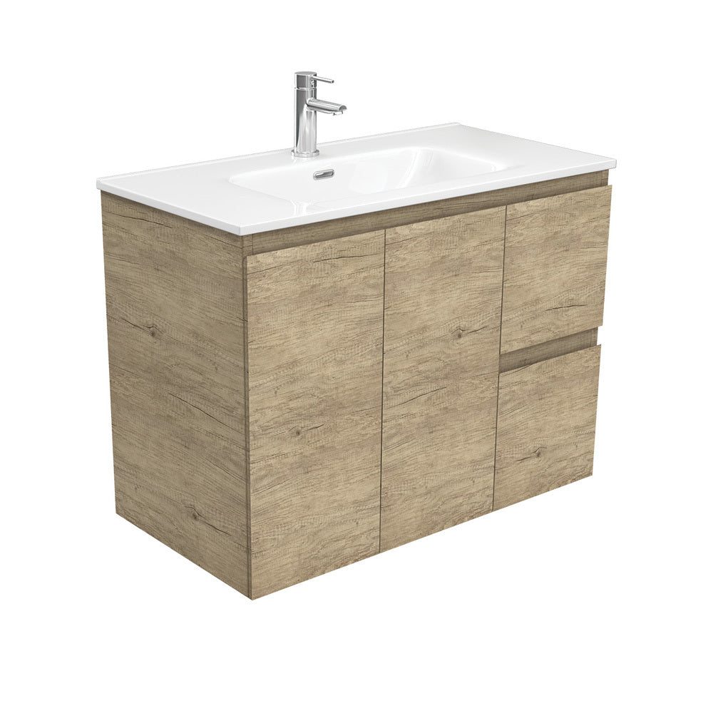 Fienza JOL90SL 900mm Joli Fingerpull Wall-Hung Vanity, Left Drawers, Scandi Oak