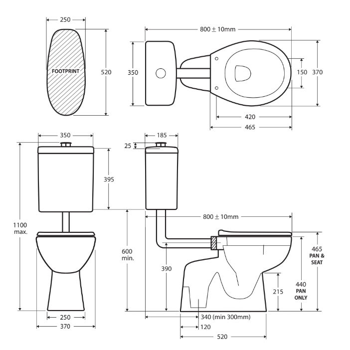 Fienza CARE2L Accessible Toilet Care Kit 2 with Left Hand 40° Degrees Rail, Blue Seat