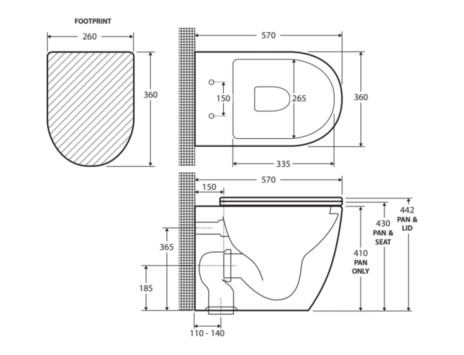 Fienza K002376MBA-PS Koko Matte Black Wall-Faced Toilet Suite, S-Trap