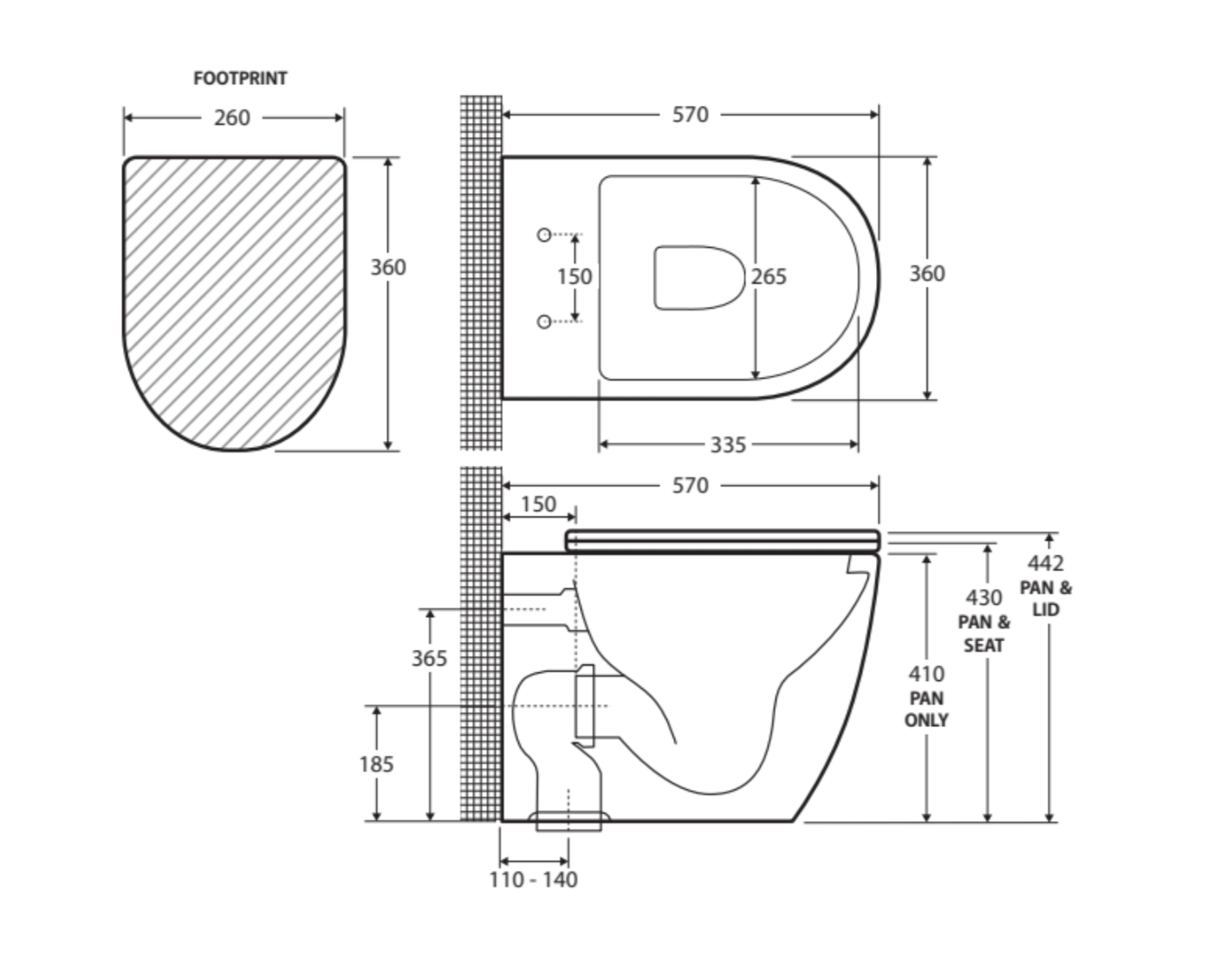 Fienza K002376MWA-PS Koko Matte White Wall-Faced Toilet Suite, S-Trap