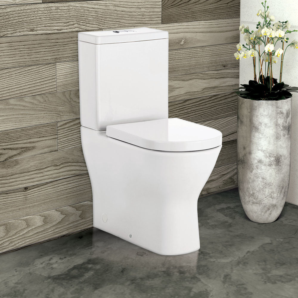 Fienza K005A Delta S-Trap 90-160mm Toilet Suite, White - Chrome Buttons