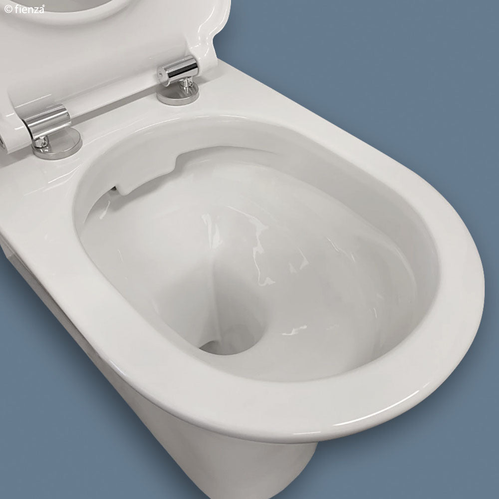 Fienza K013WP Delta Care Back to Wall Toilet Suite, S Trap 90-280, White Seat, Raised Buttons