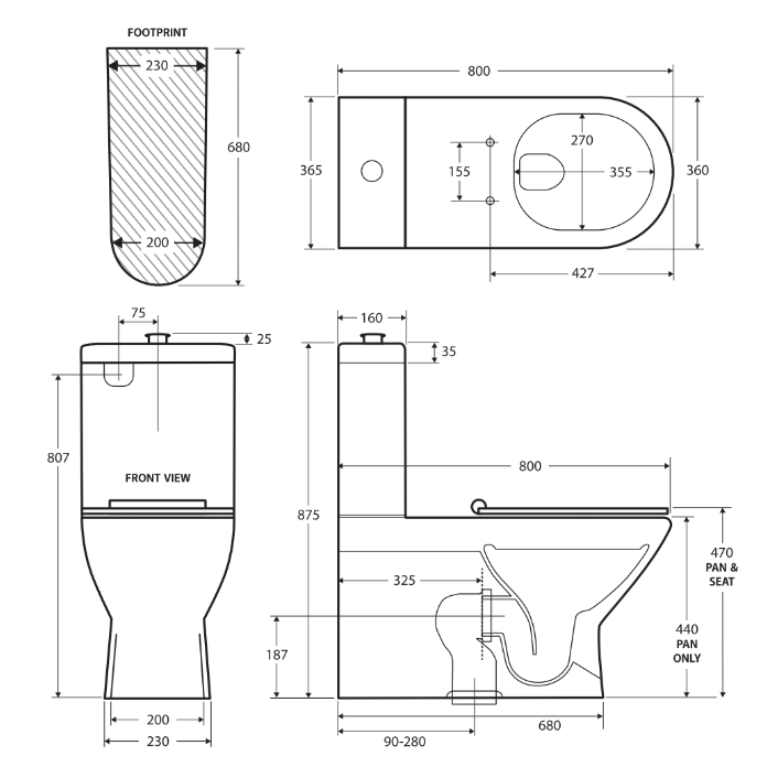Fienza K013WP Delta Care Back to Wall Toilet Suite, S Trap 90-280, White Seat, Raised Buttons
