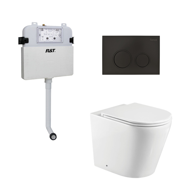 Fienza Isabella Toilet Package, Wall Faced Toilet Slim Seat, R&T Inwall Cistern, Matte Black Round Buttons, K019A-PS-2, G30032, JB11B - Special Order