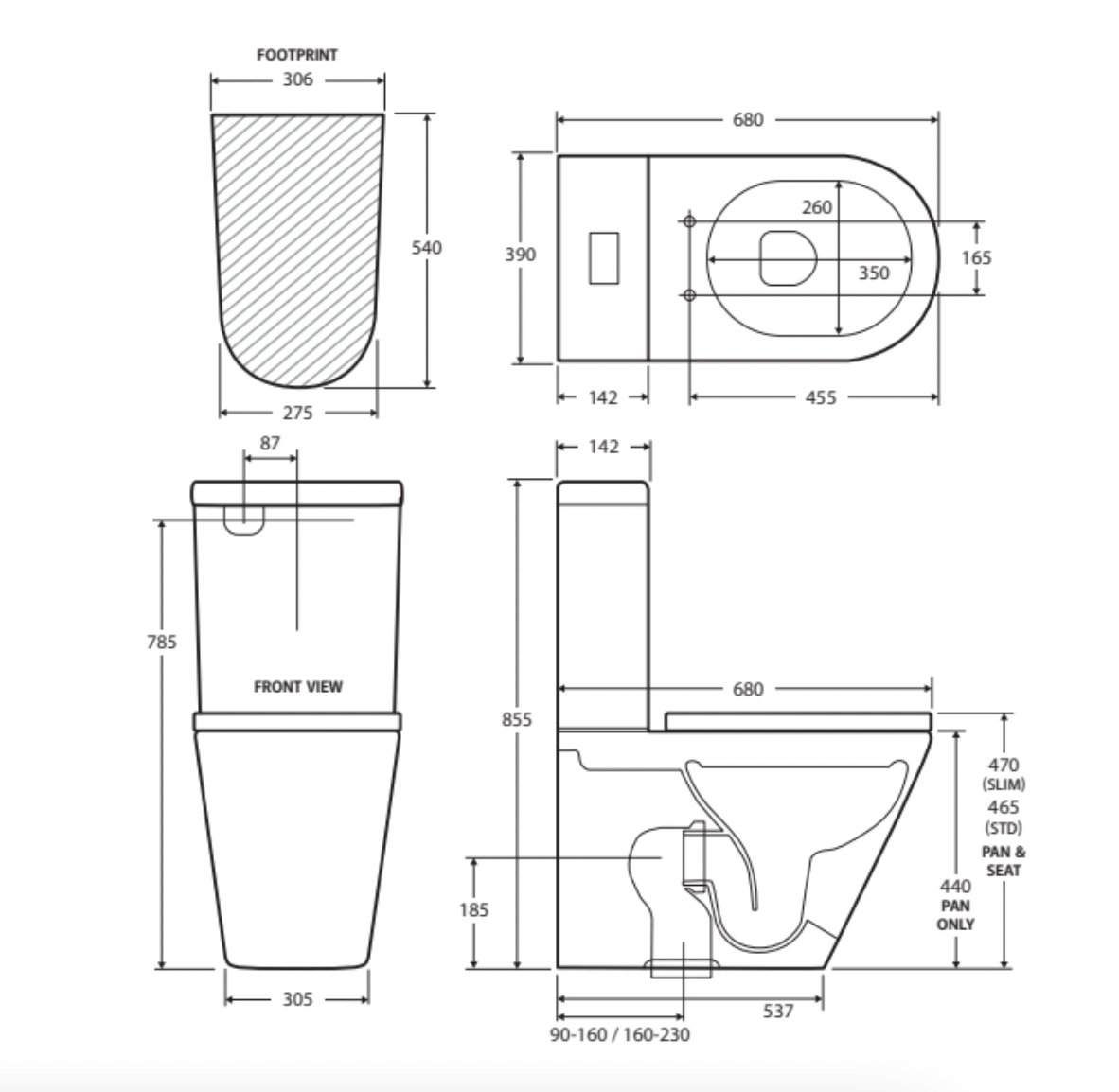 Fienza K021B-1 Kaya Tornado Back to Wall Toilet Suite, Thick Seat, S Trap, 160-230, Gloss White