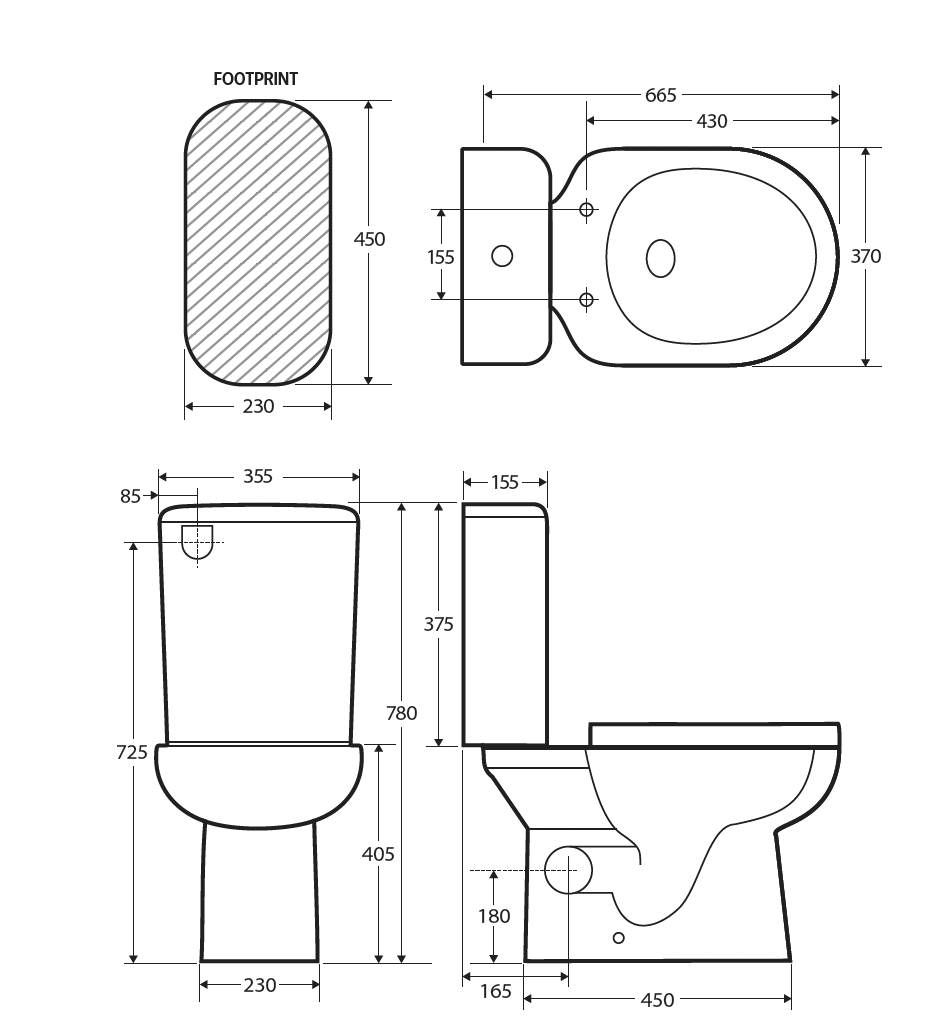 Fienza K026L Petra Close-Coupled Toilet Suite, Left Skew Trap, Gloss White
