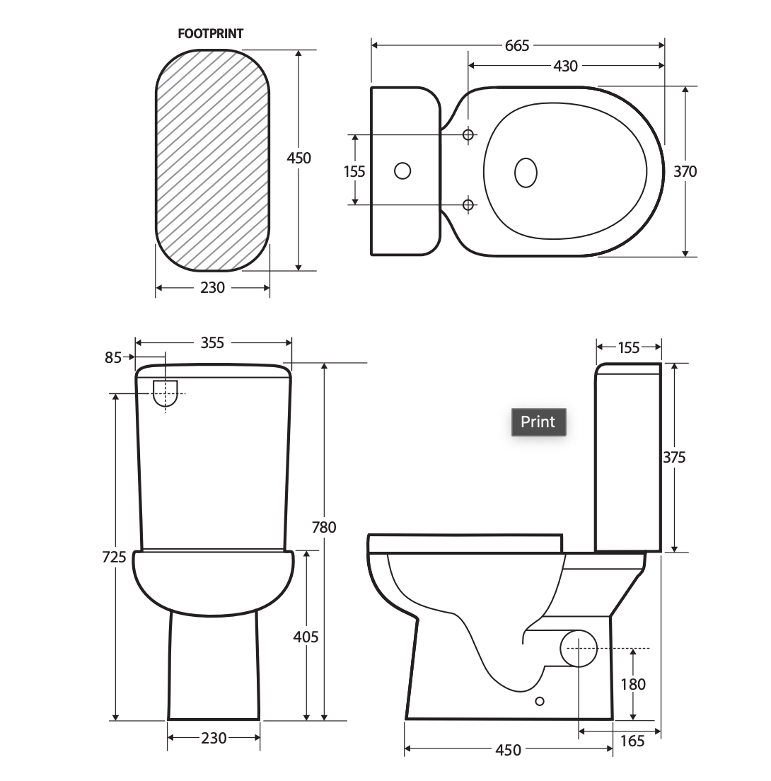 Fienza K026R Petra Close-Coupled Toilet Suite, Right Skew Trap, Gloss White