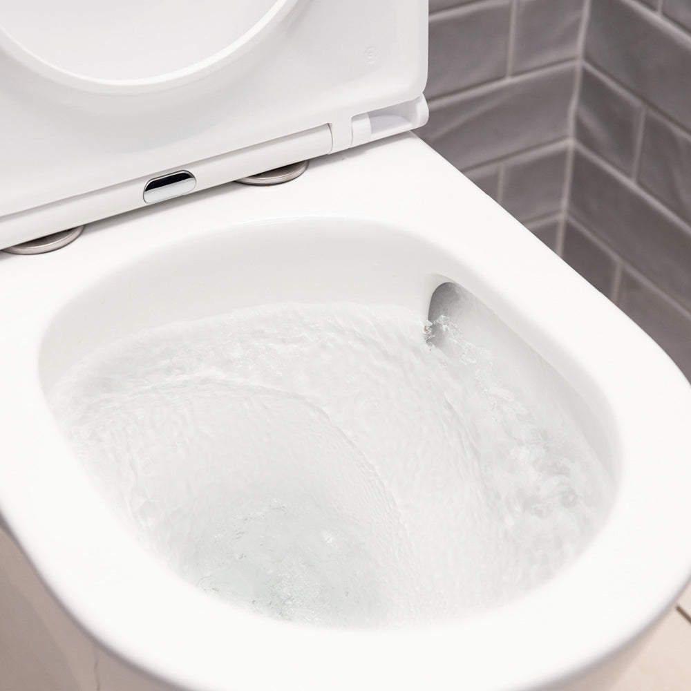 Fienza K028P-2 Tono Rimless Tornado Back to Wall Toilet Suite, P-Trap, Slim Seat, Gloss White