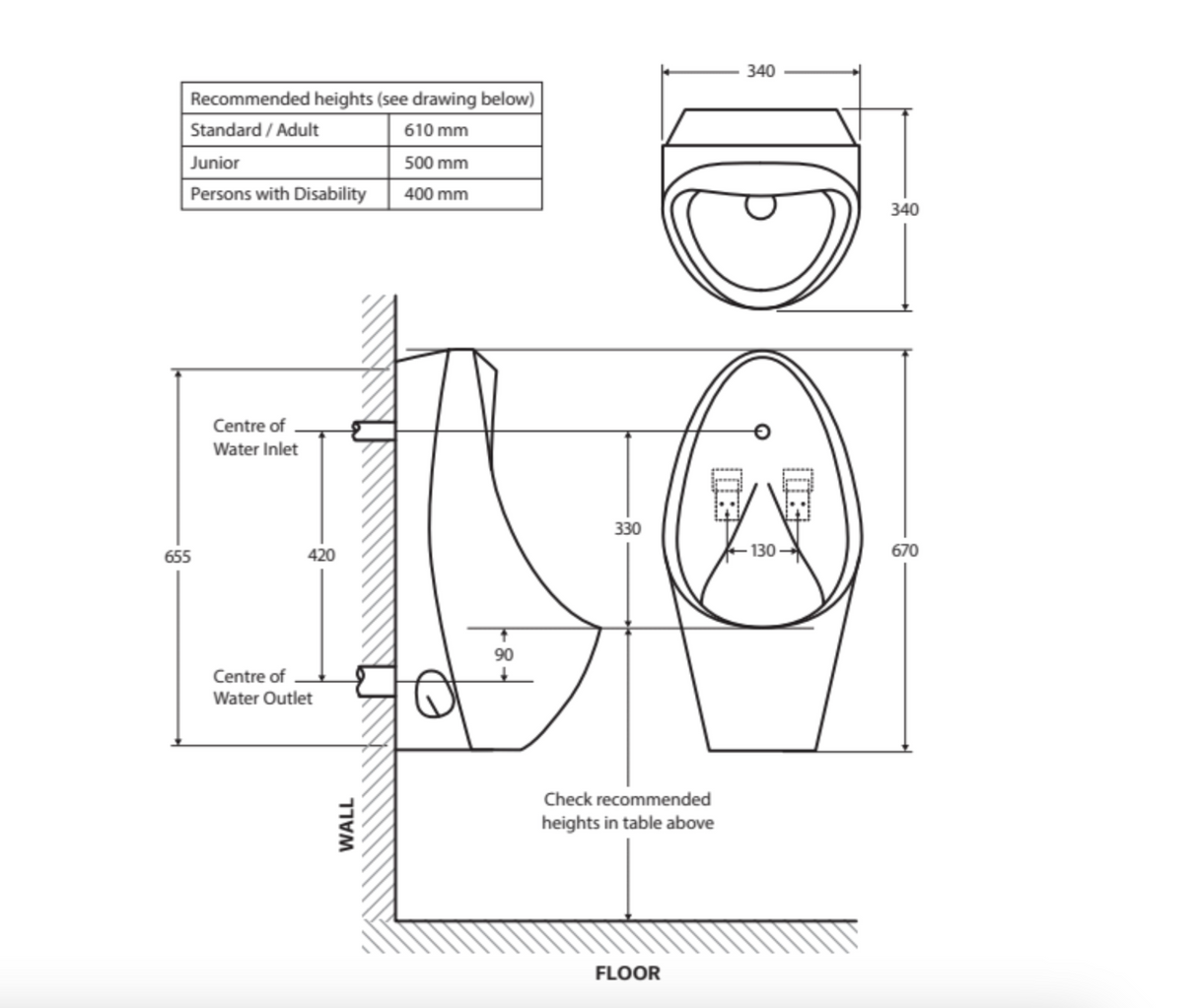 Fienza Isabella K3040Z Single Stall Urinal Kit with Zip® FlushMaster®