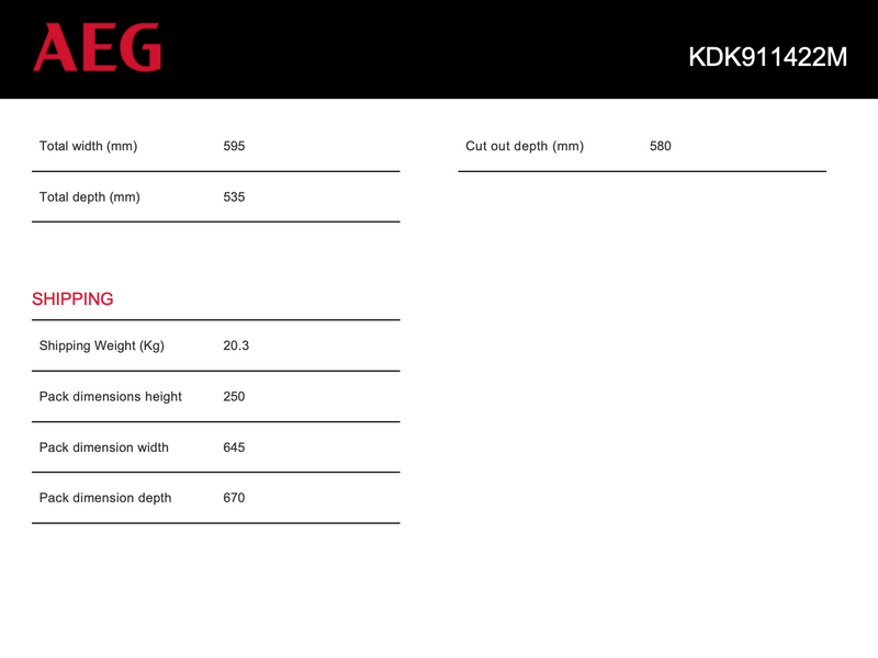 AEG KDK911422M 14cm Built-In Warmer Drawer - AEG New in Box Clearance Discount