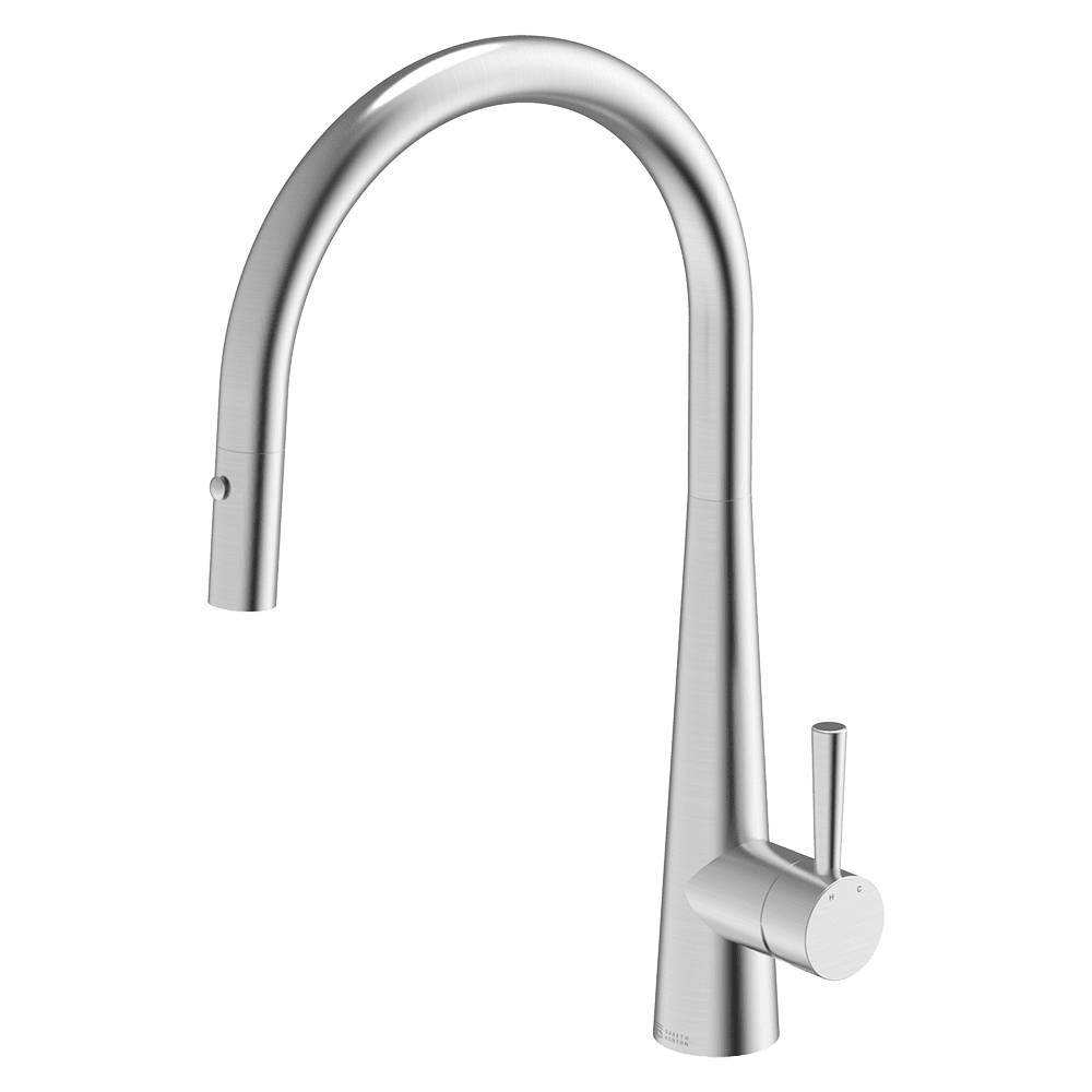 Abey Gooseneck Kitchen Mixer, Pullout, Brushed Stainless Steel, KTA014-BR
