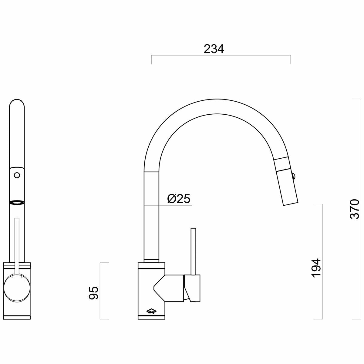 Gareth Ashton Kta037-316-Br 316 Brushed Stainless Steel Gooseneck Pull Out Kitchen Mixer Taps