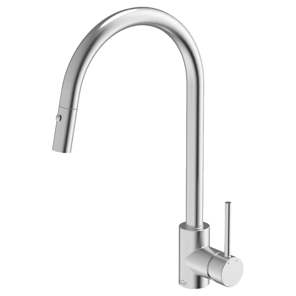 Abey Gooseneck Kitchen Mixer, Dual Function, Brushed Stainless Steel, KTA037-BR