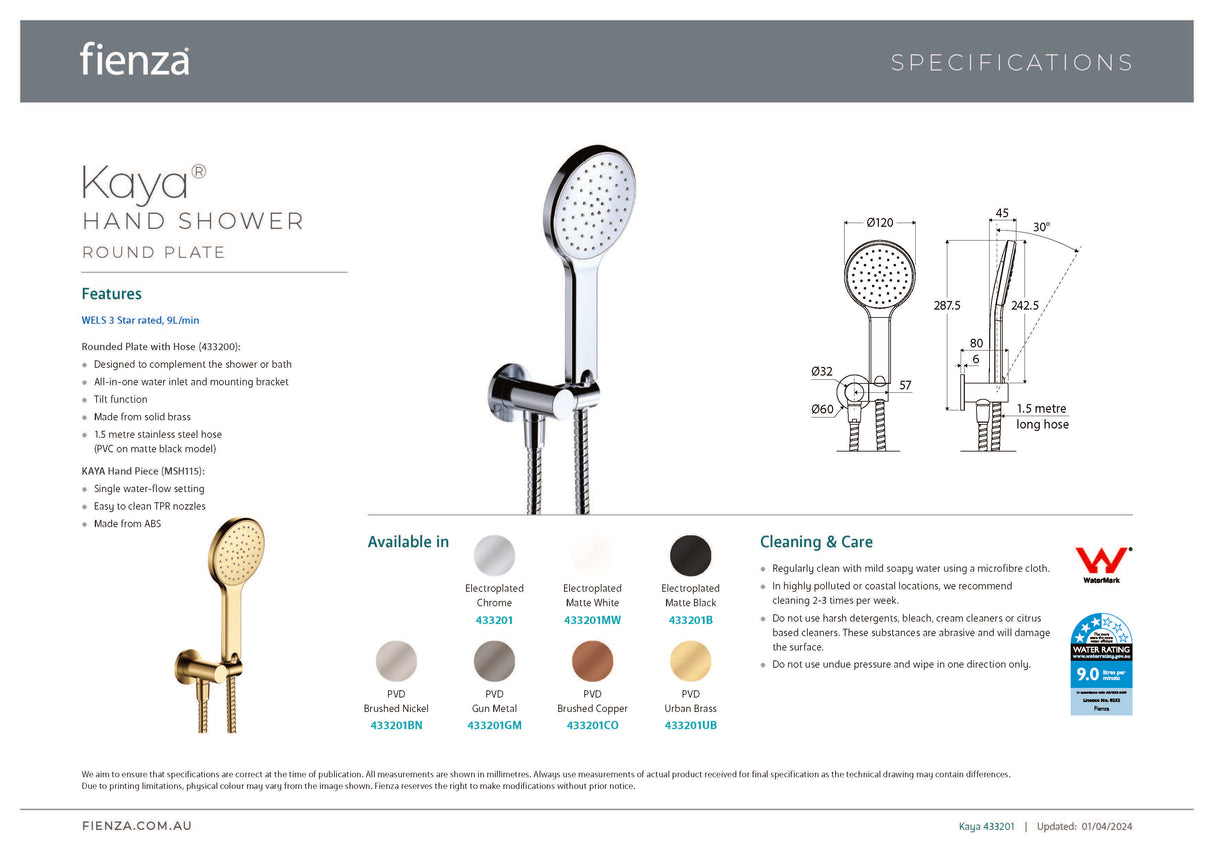 Fienza 433201MW Kaya Hand Shower, Matte White
