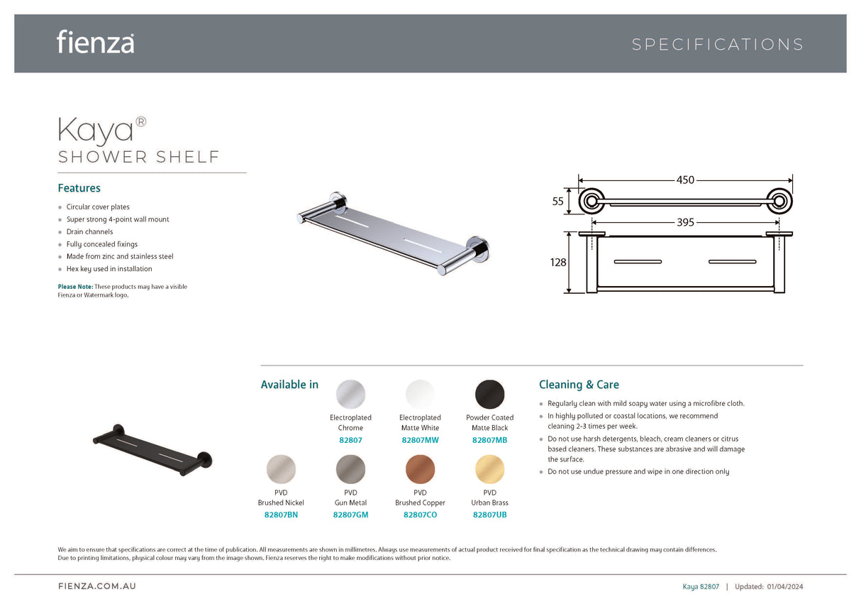 Fienza 82807GM Kaya Shower Shelf, Gunmetal Grey