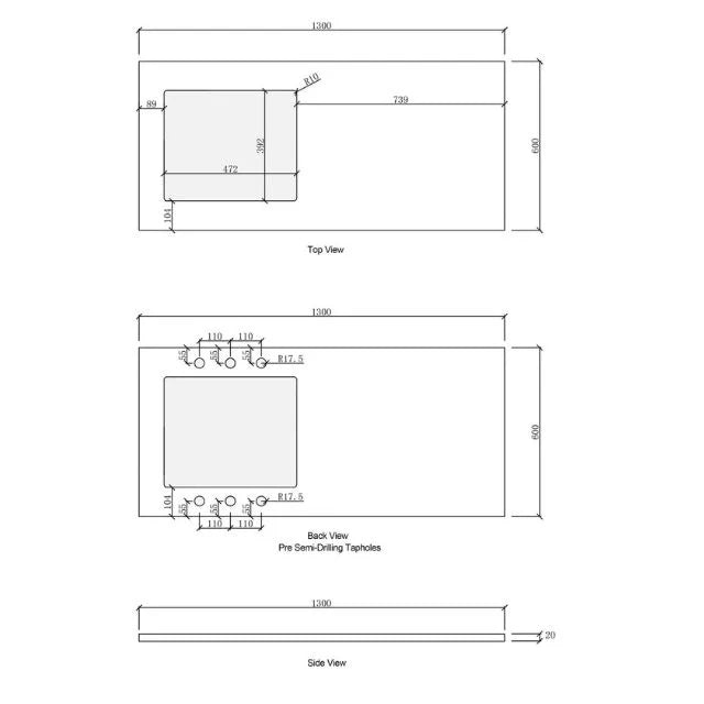 Otti LA-1305A-BOHB-NCA Hampshire Laundry Kit 1305A Black / Natural Carrara Marble Top