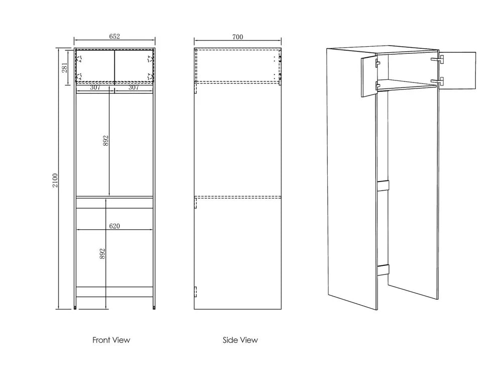 Otti LA-TW652B Hampshire Laundry Tall Washing Machine Cabinet, 2100mm, Black