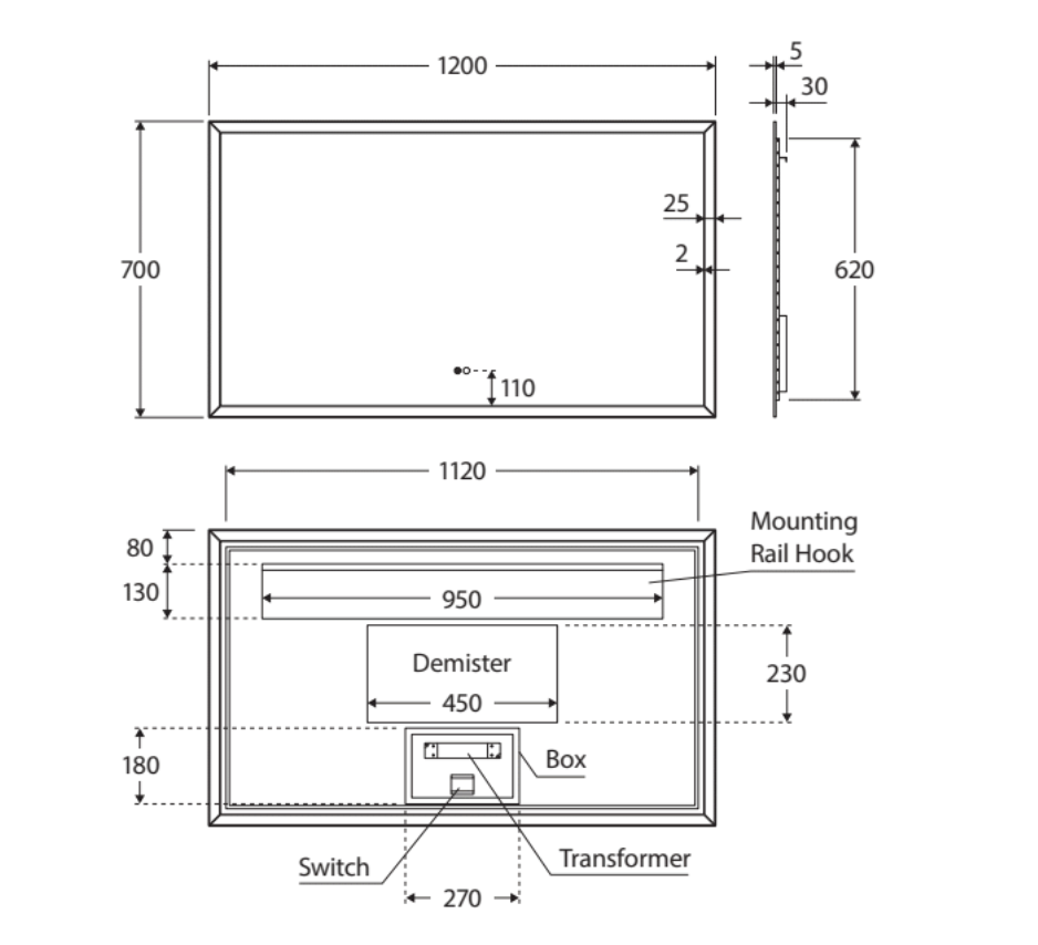 Fienza LED01-120 Hampton LED Mirror, 1200 x 700 mm