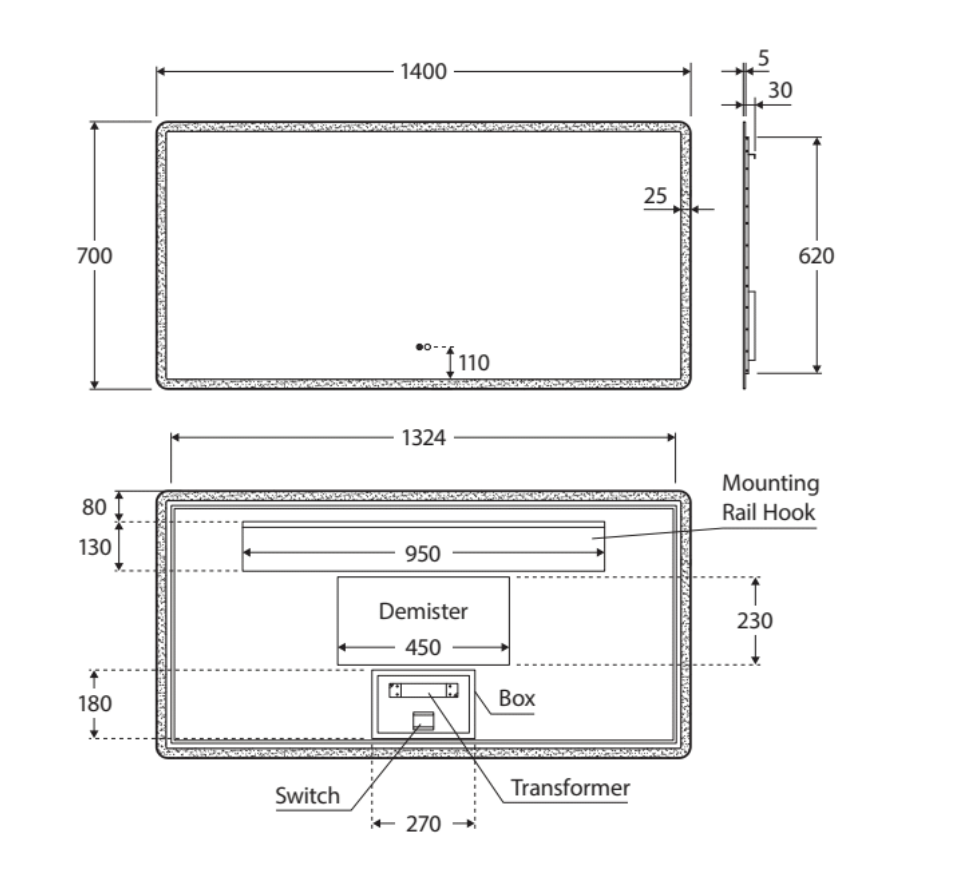 Fienza LED02-140 Luciana LED Mirror, 1400 x 700 mm