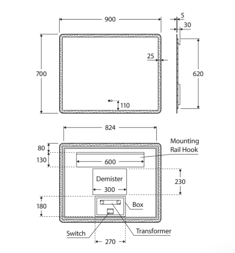 Fienza LED02-90 Luciana LED Mirror, 900 x 700 mm