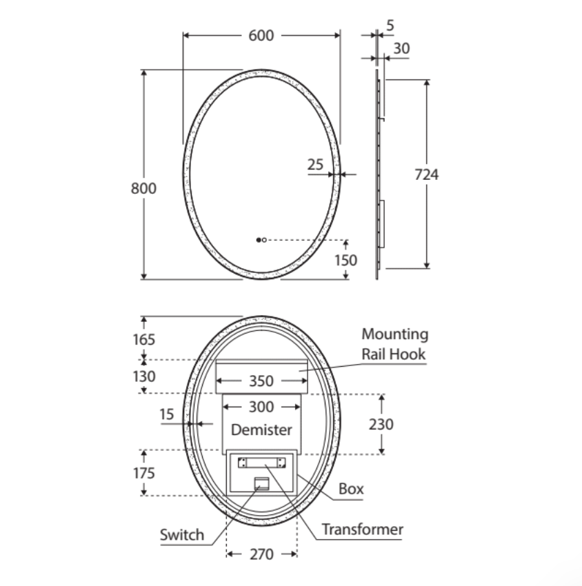 Fienza LED03 Antonia Oval LED Mirror
