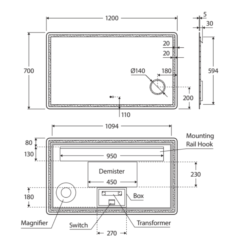 Fienza LED04-120 Deejay LED Mirror, 1200 x 700 mm