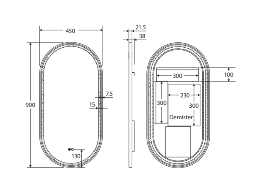 Fienza LED4590FPCO Empire LED Brushed Copper Framed Mirror, 450 x 900mm