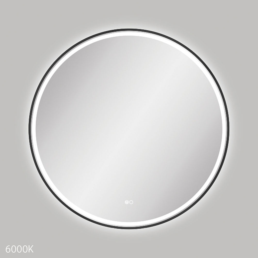 Fienza LED900FRB Reba LED Matte Black Framed Mirror, 900mm