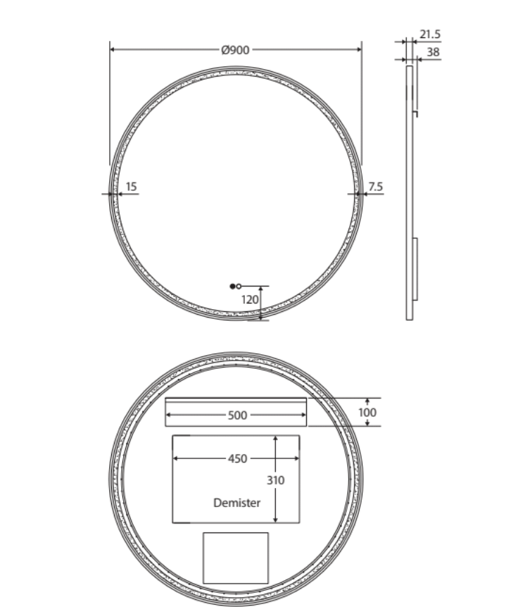 Fienza LED900FRW Reba LED Matte White Framed Mirror, 900mm