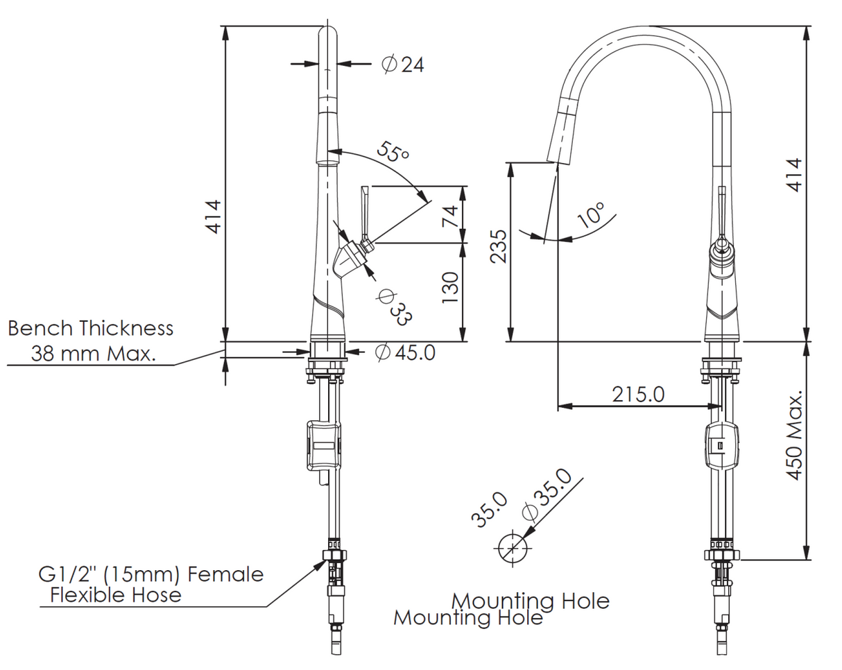 Greens Lustro Kontact™ Pull-Down Sink Mixer, PVD Gunmetal, LF19580254GM