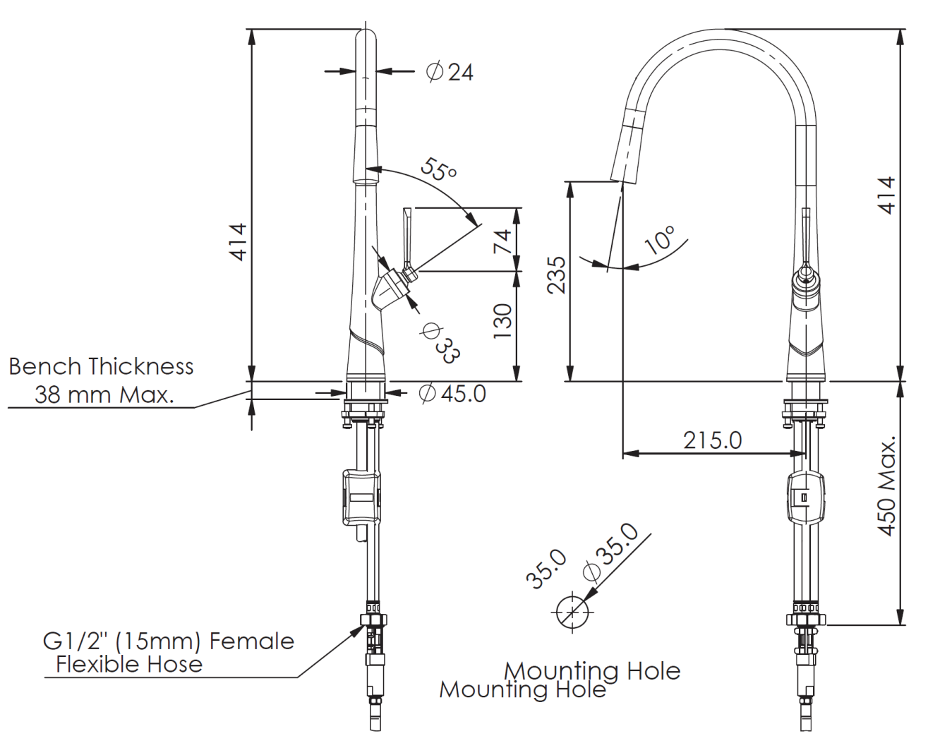 Greens Lustro Kontact™ Pull-Down Sink Mixer, PVD Gunmetal, LF19580254GM