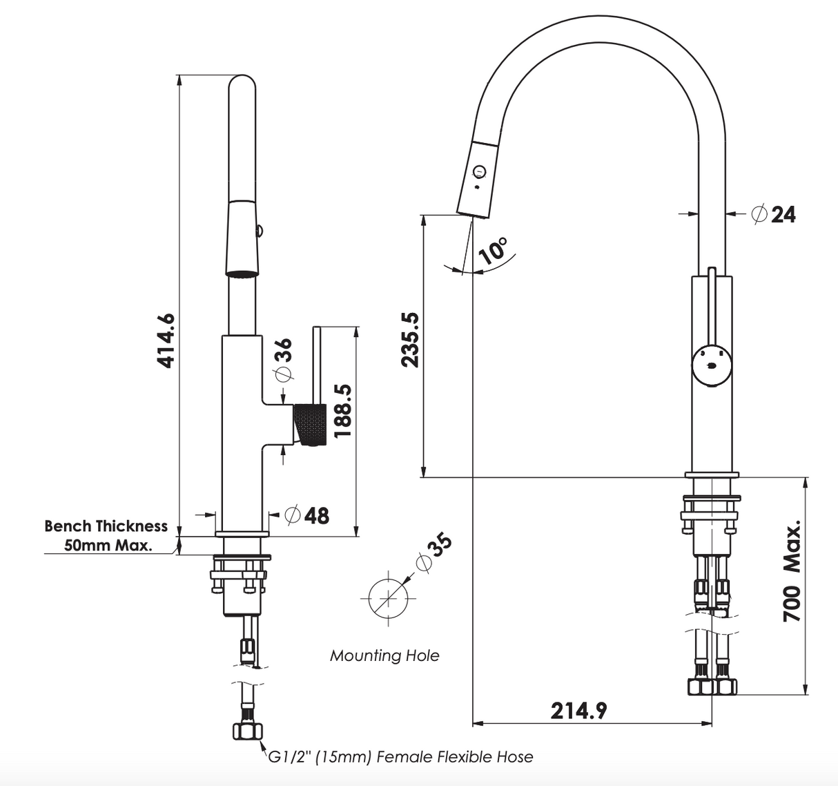 Greens Maci Pull Down Sink Mixer, PVD Brushed Brass, LF21202542BB