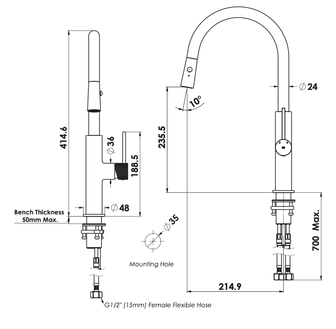 Greens Mika Pull Down Sink Mixer, PVD Brushed Brass, LF21212542BB