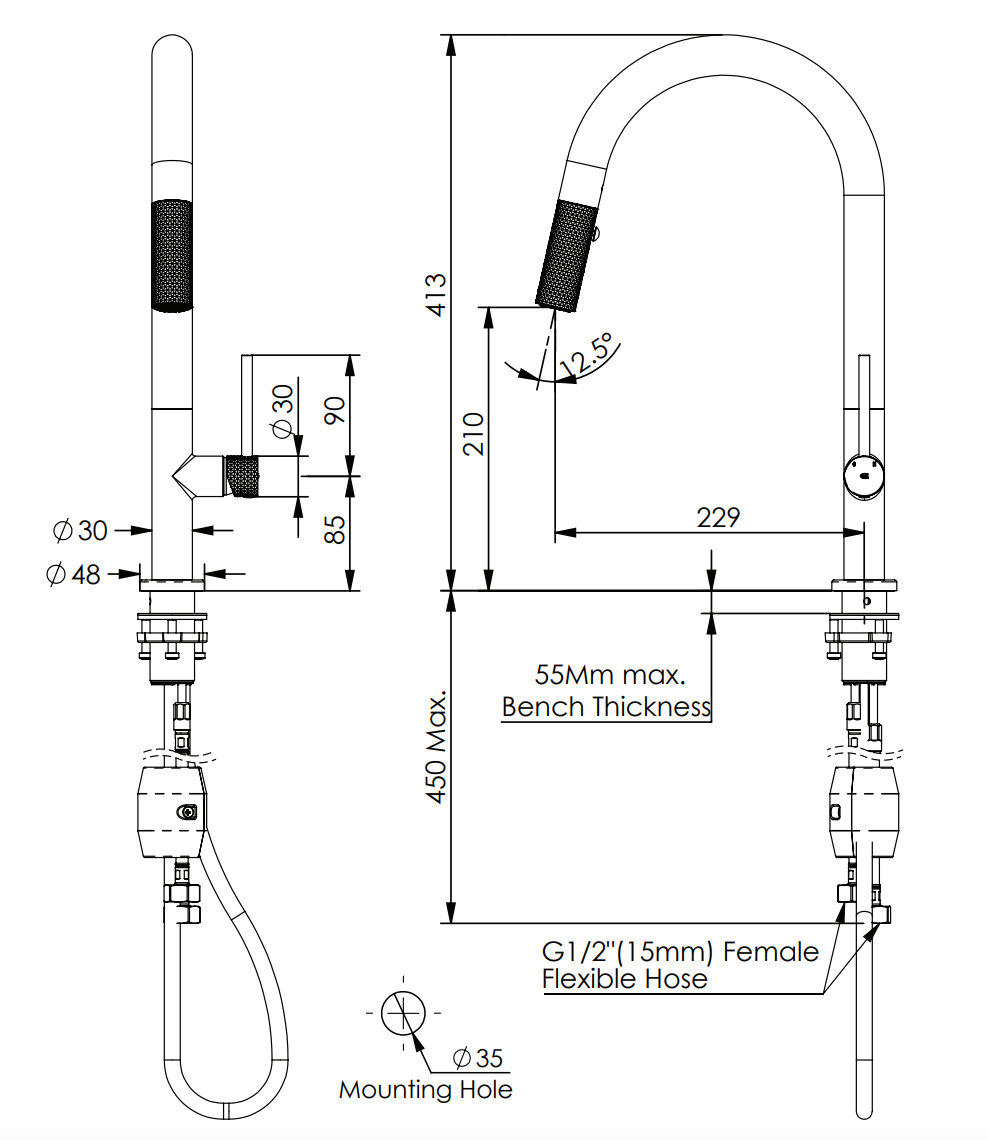 Greens Tesora Pulldown Sink Mixer, PVD Brushed Brass, LF2130254BB