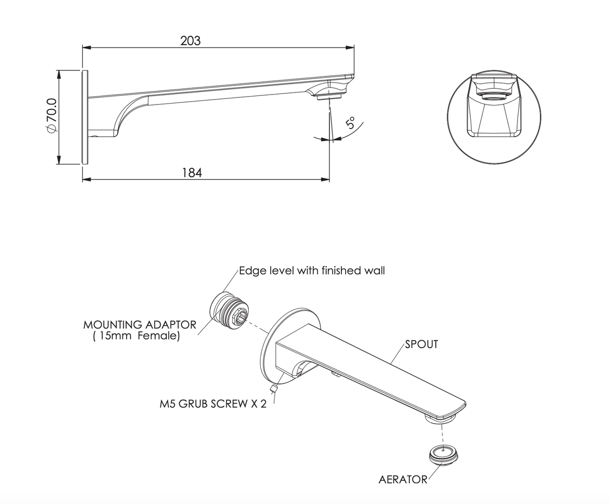 Greens Novi Bath Spout, PVD Brushed Nickel, LF2420190BN