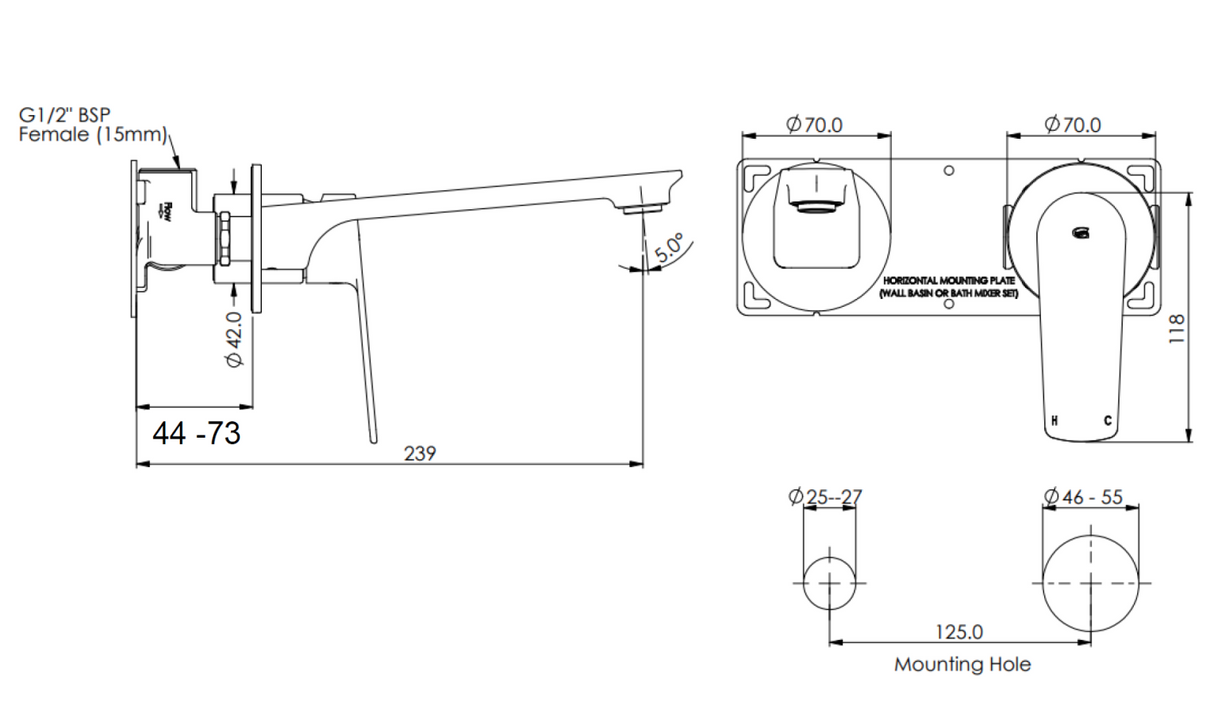 Greens Novi Wall Basin Mixer, PVD Gunmetal, LF24203520GM
