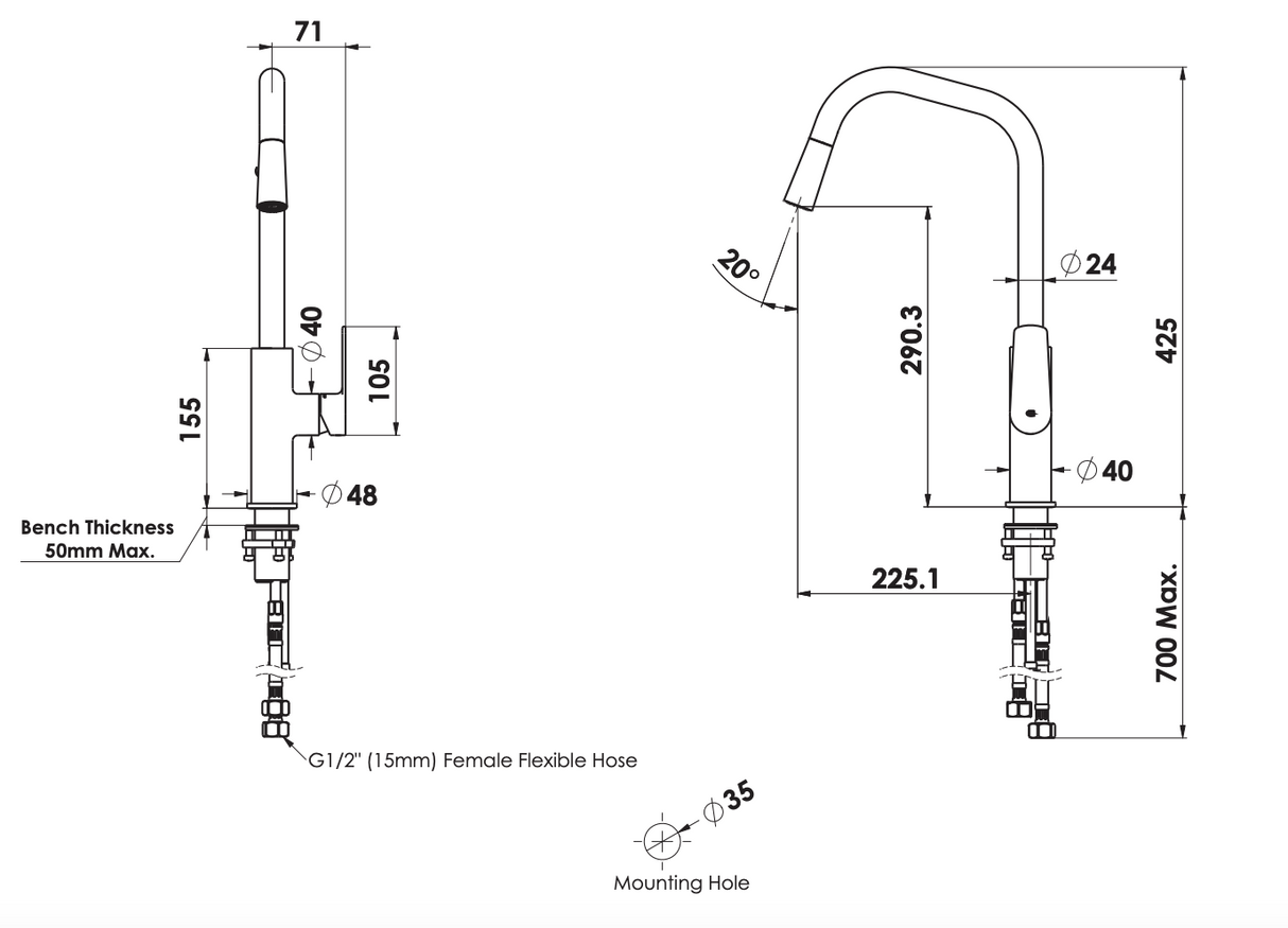 Greens Novi Pull-Down Sink Mixer, Chrome, LF24203542CP