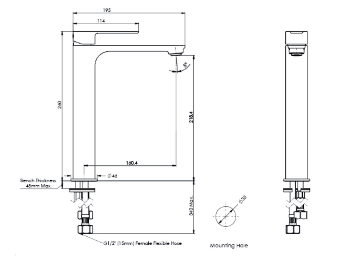 Greens Astro Ii Tower Basin Mixer, PVD Brushed Nickel, LF251385BN