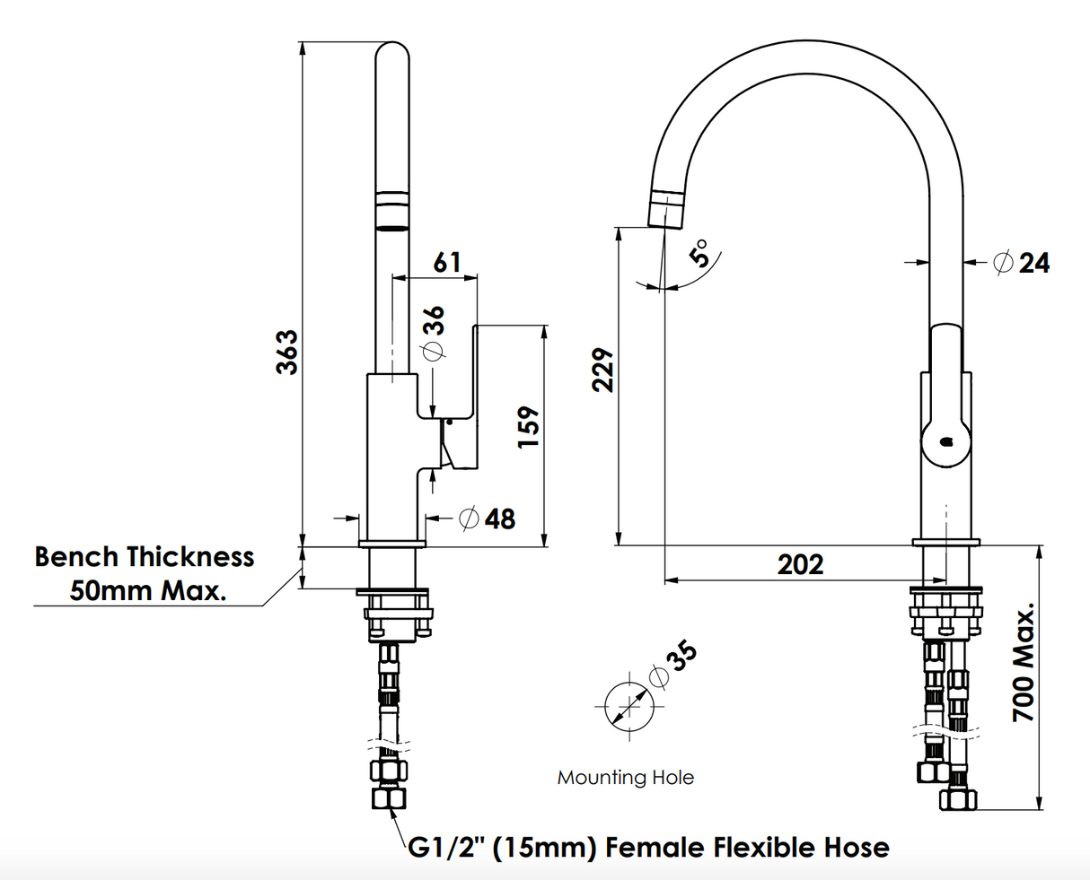 Greens Astro Ii Gooseneck Sink Mixer, PVD Gunmetal, LF254283GM