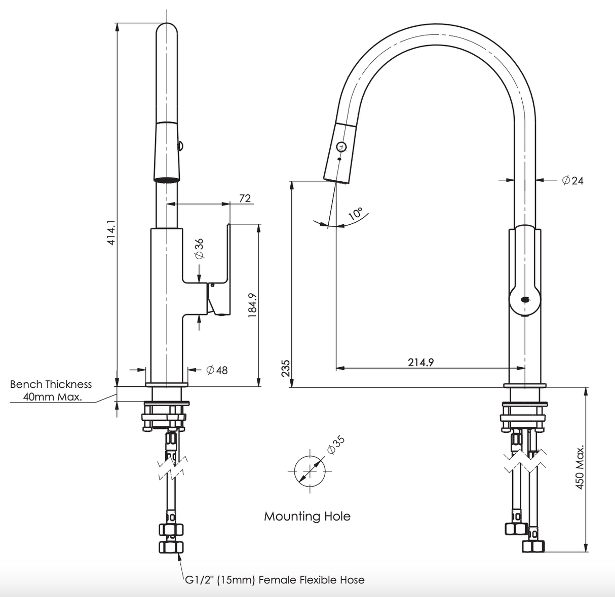 Greens Astro II Pull-Down Sink Mixer, PVD Gunmetal, LF254383GM