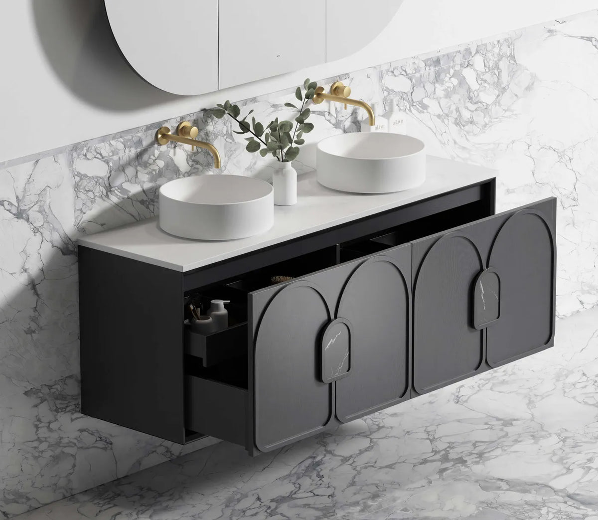 Otti Laguna Wall Hung Vanity, Black Oak