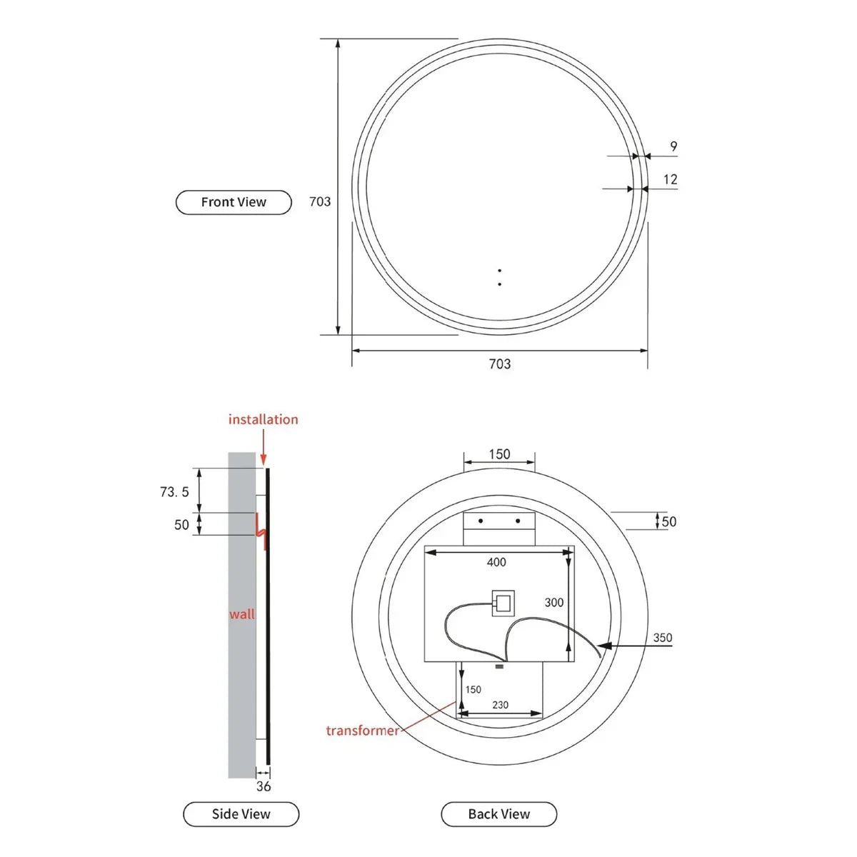 Aulic Windsor Round LED Mirror 700mm Brushed Bronze LMWIN-700-BZ Brushed Bronze Mirrors