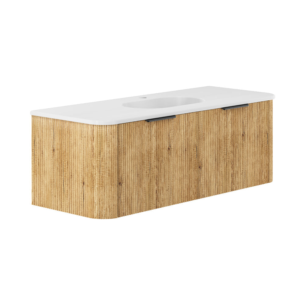 Fienza LOL120US Lola 1200 Matte Minka Curved Scandi Oak Wall-Hung Vanity, One Tap Hole