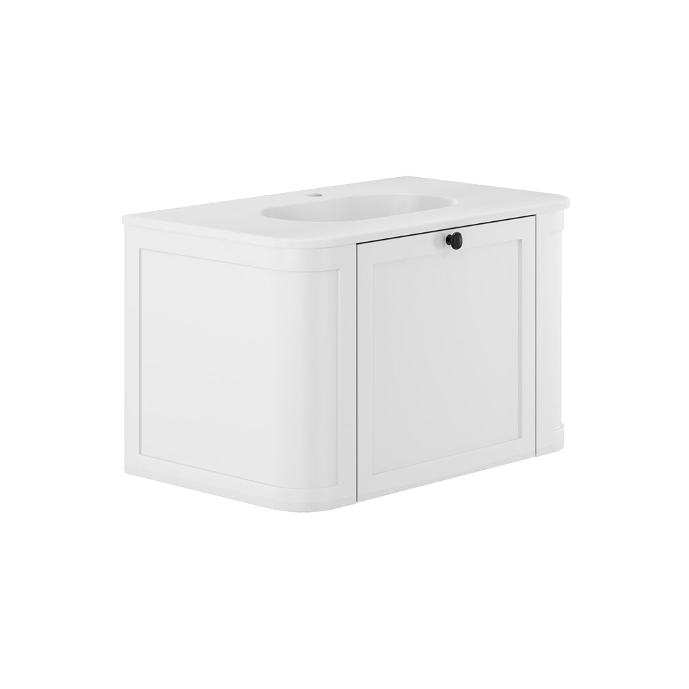 Fienza LOL75CM Lola 750 Matte Mila Curved Satin White Wall-Hung Vanity, One Tap Hole