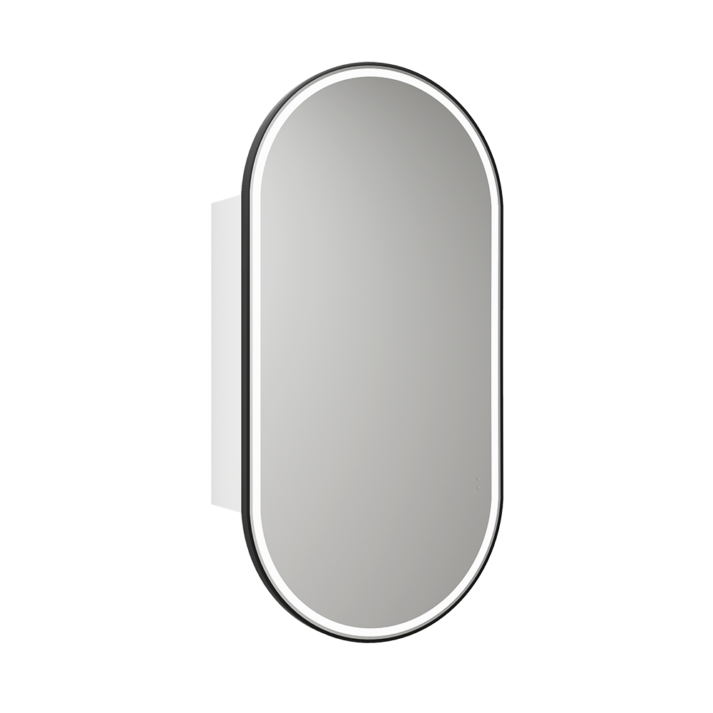 Aulic Beau Monde Oblong LED Matte White Shaving Cabinet With Matte Black Frame 400 x 900mm LSCBM-450-MW-MB Matte Black