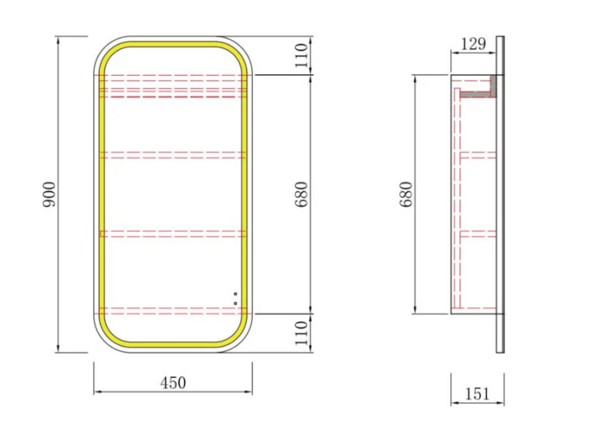Aulic Vienna LED Matte White Shaving Cabinet 450 x 900mm LSCVIE-450-MW Frameless Mirrors & Cabinets