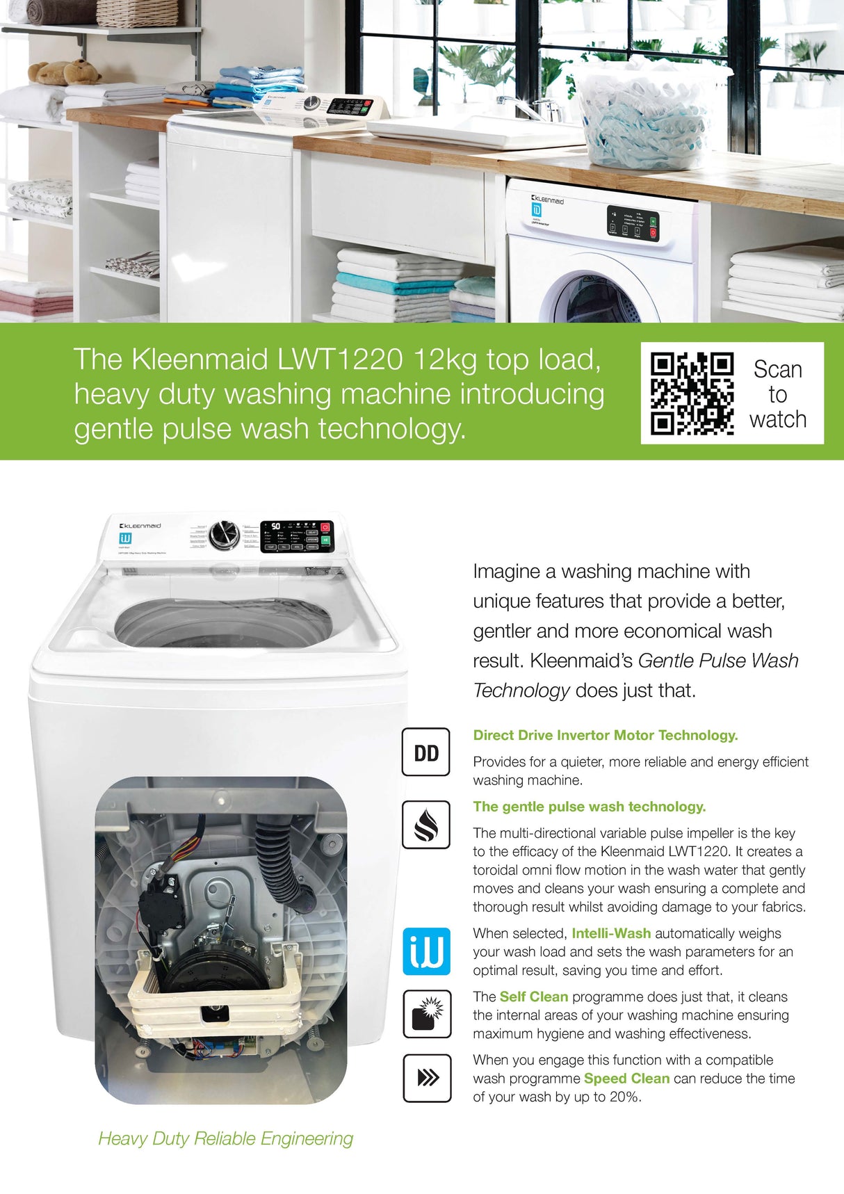 Kleenmaid LWT1220 12kg Heavy Duty Top Load Washing Machine